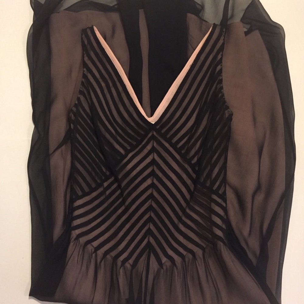 Talbots Black and Nude Striped V-Neck Sheer Dress
